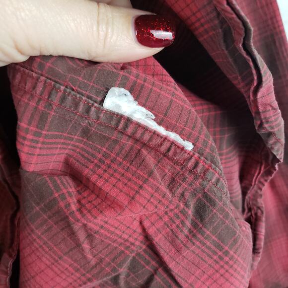 Banana Republic Men's M Slim Fit Button Down‎ Plaid Dress Shirt Dark Red Classic - Picture 3 of 7